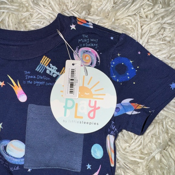 🔭 Through my Telescope Little Sleepies Bamboo Play Outer Space T Shirt NWT - Picture 2 of 6